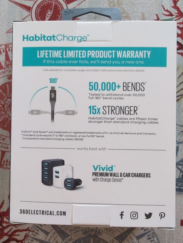 360 Habitat Premium Charcoal Braided 4 Ft USB A to Micro Charging Cable gallery