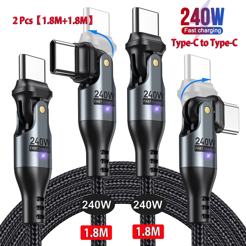 2 PCS【1.8M+1.8M】240W USB C to USB C Fast Charging Cable for Phone 16/15/Ma-Book gallery