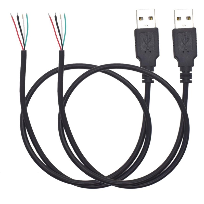 2 Pack Short USB 2.0 Pigtail Cable 4 Wire 0.5M/1.6FT USB A Male to Bare Wire