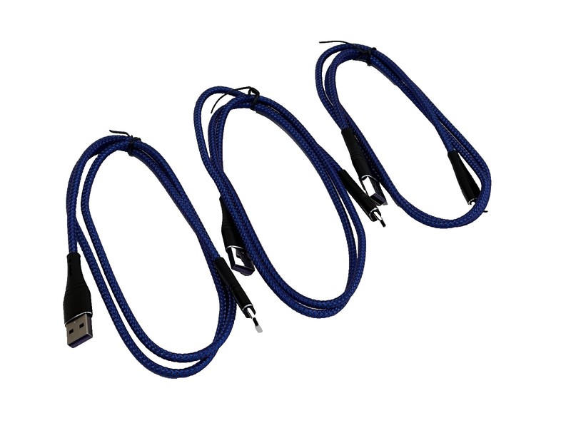 3 Pack USB-C Cable 3ft Fast Charge Braided Nylon USB A to Type C Blue