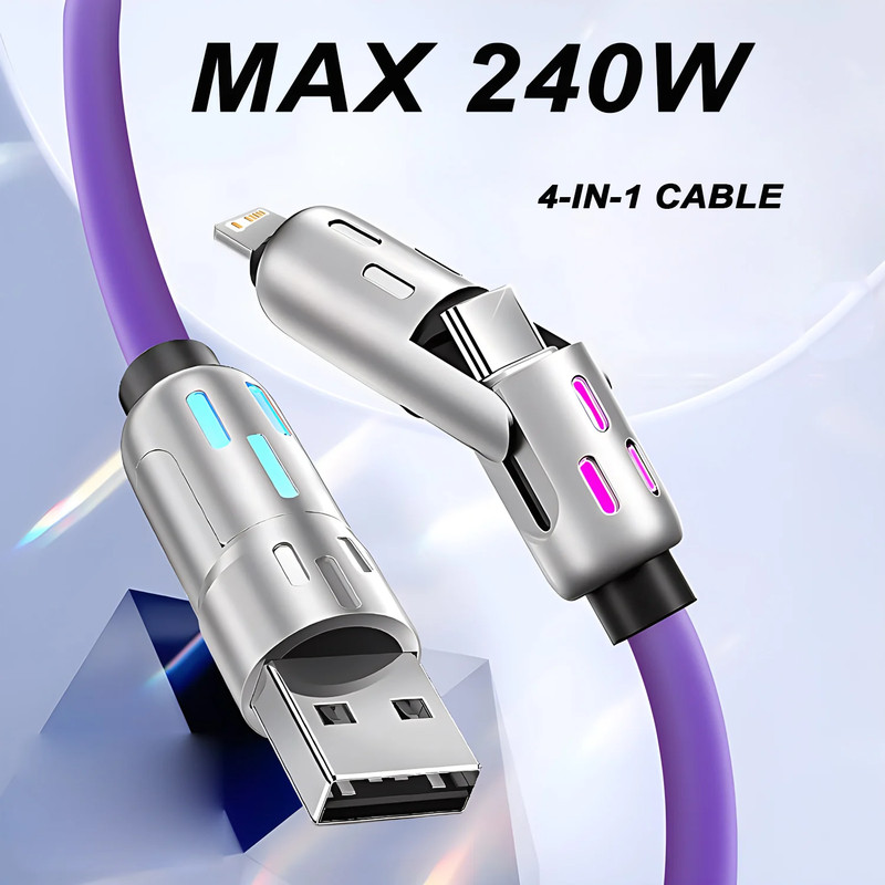 2pcs 2M 240W 4-in-1 Super Fast Charging Cable RGB Breathing Light Type-C gallery