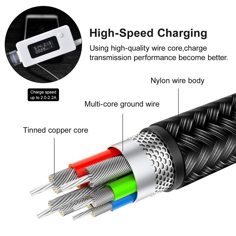 2Pack Multi Charging Cable USAMS Multiple Charger Cord Nylon Braided Short 10... gallery
