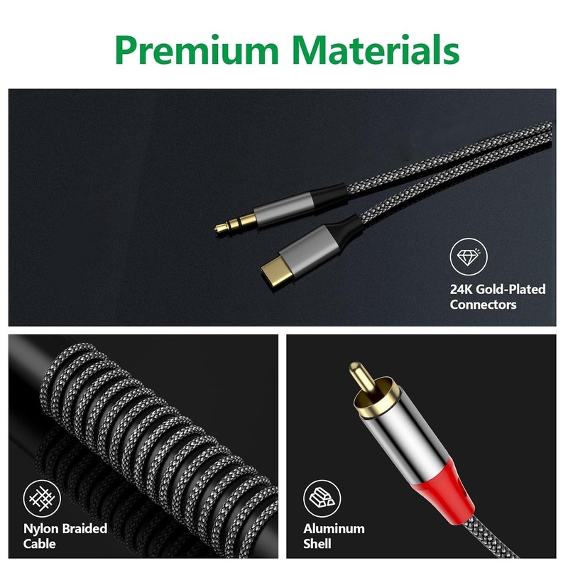 USB C to 2 RCA Audio Cable 3.5mm Stereo Splitter for Phone Tablet Home Theater gallery