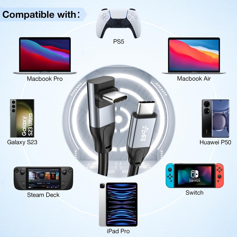 USB C Cable 90 Degree, 20Gbps Down Angle USB C 3.2 Gen2x2 Data Transfer Cable... gallery