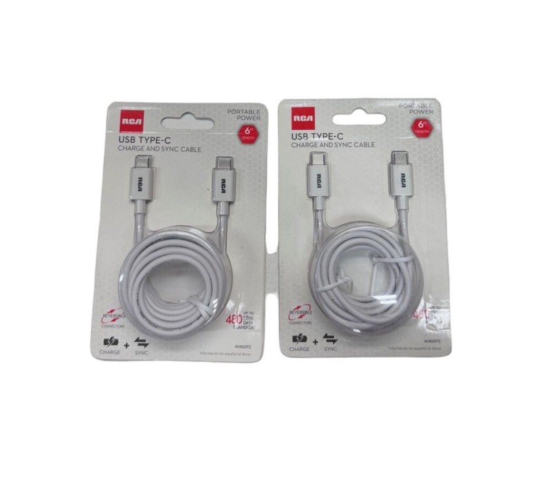 New RCA AH832PZ, 6ft USB Type C Charge & Sync Cable (LOT OF 2)🔥Fast Shipping🔥