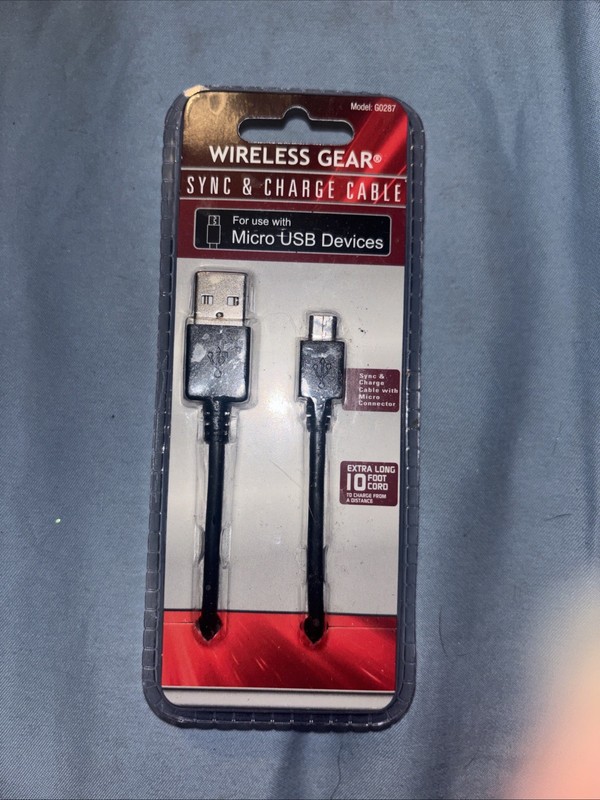 Wireless Gear Micro-USB/USB Sync & Charge Cable, Extra Long 10 ft Black GO287