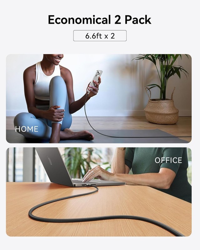 USB C to USB C Cable 240W Fast Charging Braided Type C Cord 6.6FT 2 Pack gallery
