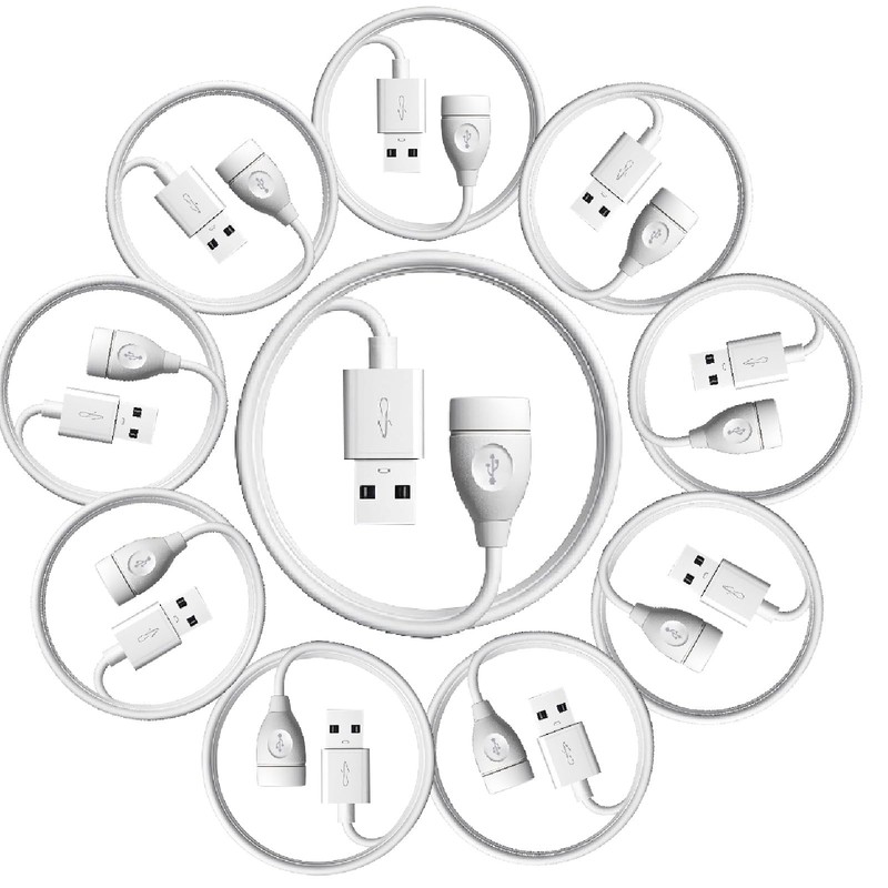 10 PCS USB Extension Cord Male to Female 3.3 FT USBA 2.0 Extender Bulk