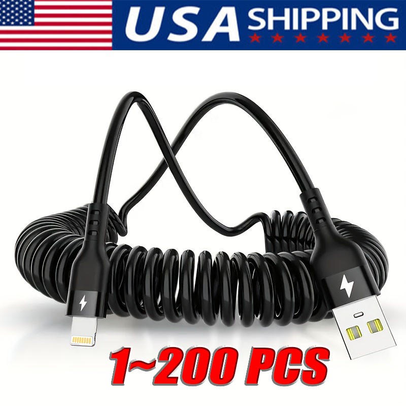 Spring Coiled Cord Fast Charge&Data Cable For iPhone 14 13 12 11 Plus/ProMax Lot