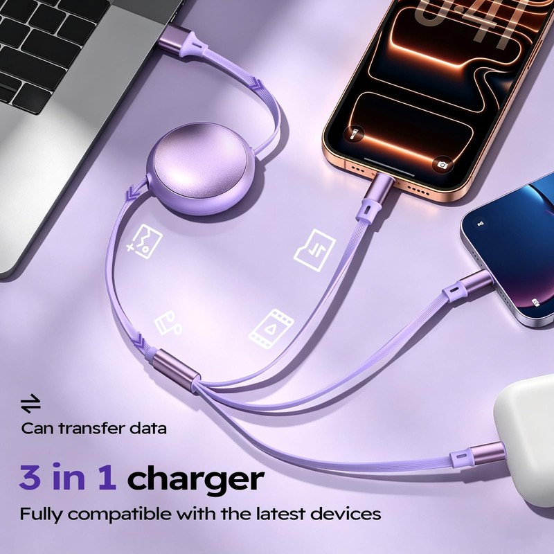 Multi Charging Cable, 3 in 1 Retractable Multiple Charger Cord, Retractable C... gallery
