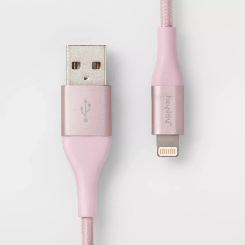 heyday 6′ USB-C to USB-A Round Cable – Rose Pink