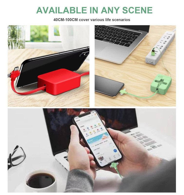 Retractable 3 in 1 Fast Charging Cable Charger Cord for iPhone USB Micro Type C gallery