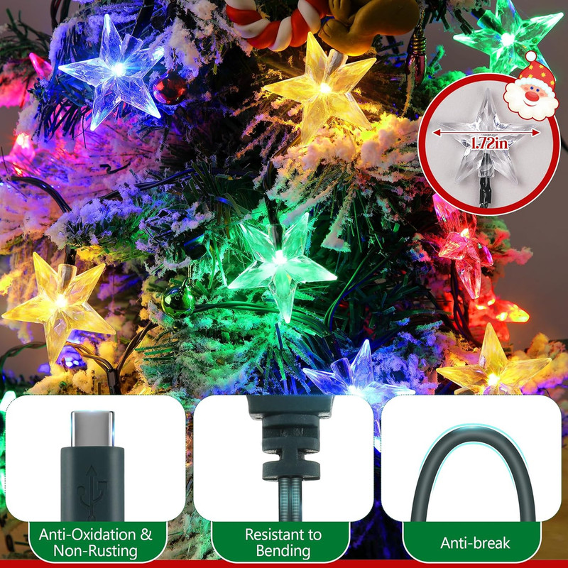 1 Pack USB Type C Christmas Light Phone Charger Cable, Multicolor 12 LED 50 Inch gallery