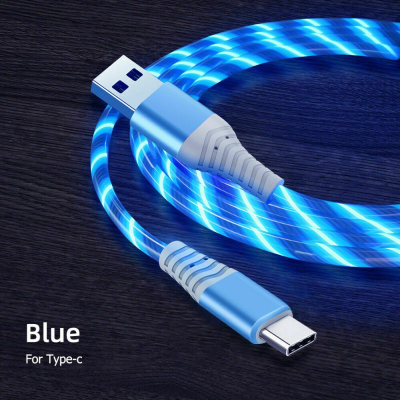 3FT LED flowing Light Up Charging Cable For Samsung S24 S25 iPhone 13 14
