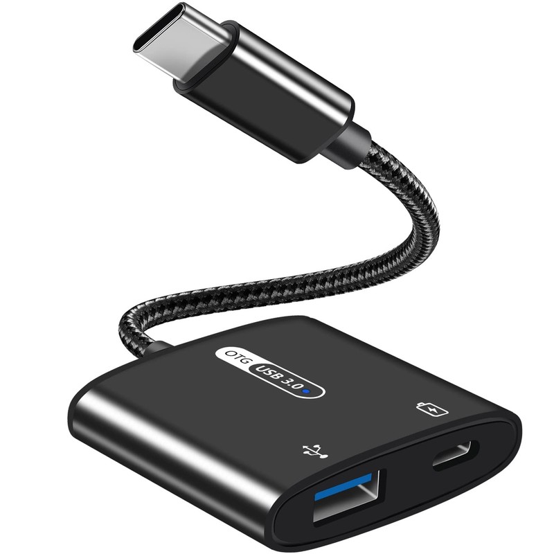 USB C OTG Adapter with Power, 2 in 1 C to Female PD 60W Black