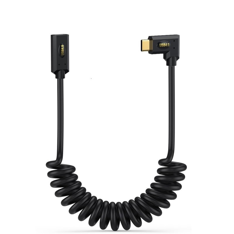 13.9FT Coiled USB 4.0 Type C Extension Cable Angle Male Female 40Gbps 240W PD