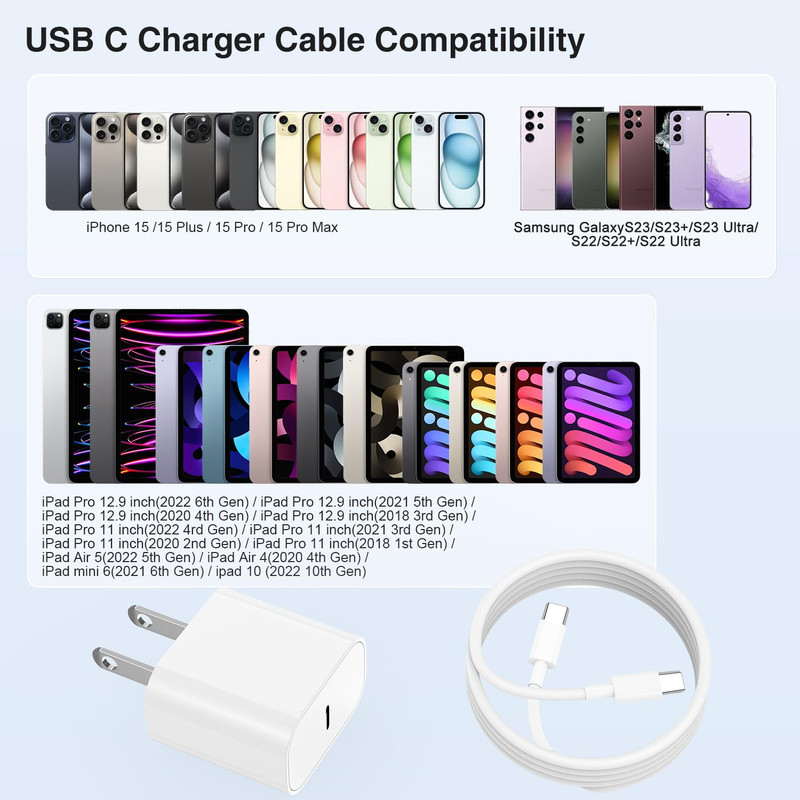 Iphone 17 16 15 Charger Block and 10Ft Type C to C Cable Cord Long, 20W USB C Fa gallery