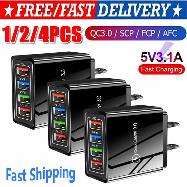 US 4 Port Fast Quick Charge QC 3.0 USB Hub Wall Home Charger Power Adapter Plug