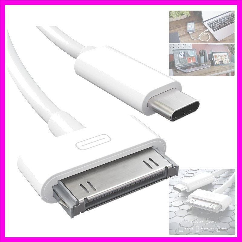 30-Pin to USB C Adapter Cable for iPhone, iPad, iPod – 6ft Next-Generation Da...