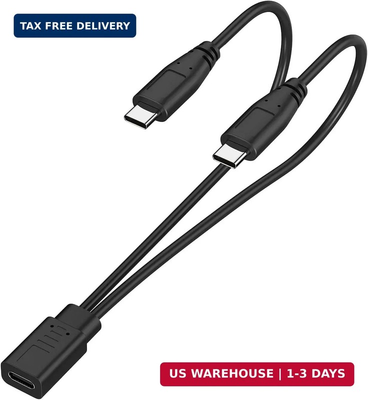 2-in-1 USB C Splitter Charge Cable, USB-C Female to 2 Type-C Male 1 in 2 Out Cha