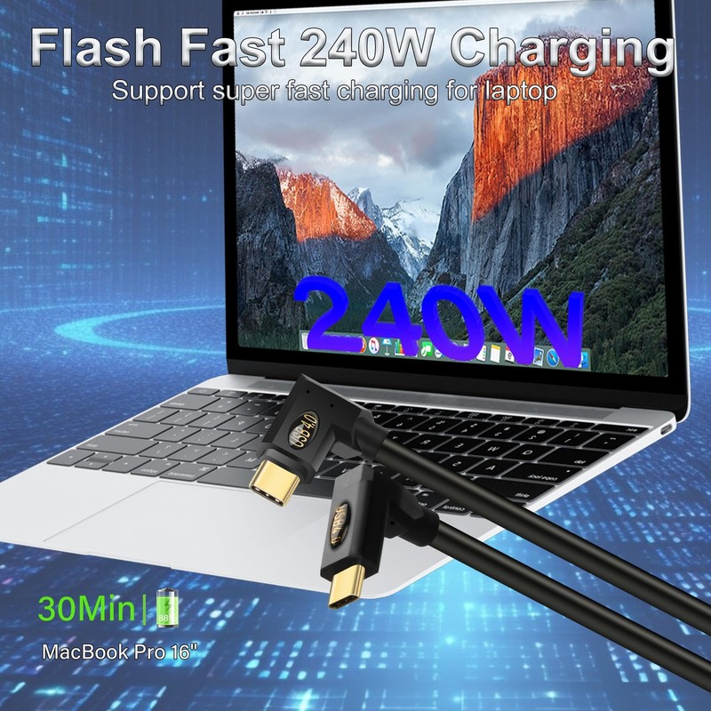 USB4 C Cable 90 Degree Right Angle 240W 40Gbps 8K Video 0.3m 1 Ft Type C gallery