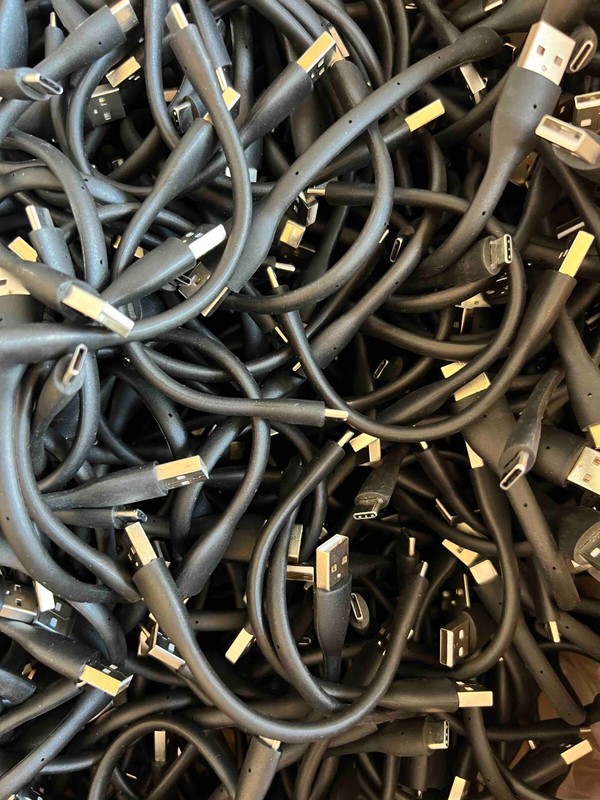 USB cable:  male USB to male USB-C; 6 inches long; Qty=100 gallery