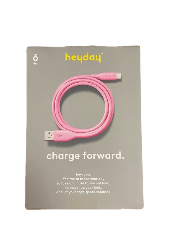 Heyday 6 Ft. USB-A To USB-C Soft Touch Charging Cable PINK New Sealed Box gallery