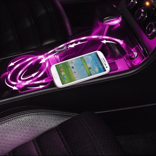 10x Micro USB Cable Charge Sync Pink Light up Pulse Electroluminescent V2 3 Feet gallery