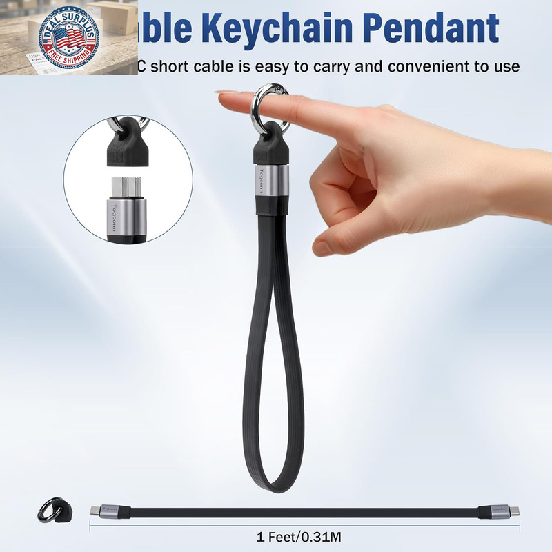 Short Flat USB C to USB C Cable 1Feet, Portable Keychain USB 4 Data Cable, PD 3. gallery