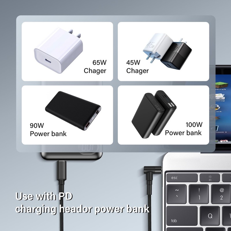 100W USB C to DC 5.5mm Power Cable, 90° Male Connector, 1.8M Fast Charging Cord gallery