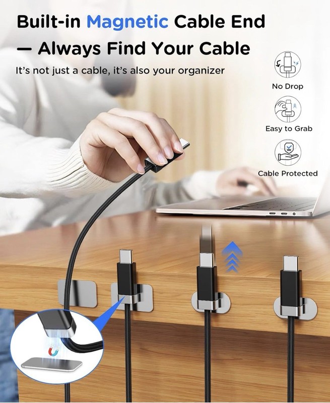 USB A to USB C Cable 3.3FT, Braided StayCable Built-in Magnetic Holder gallery