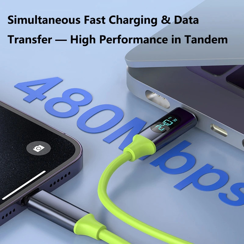 100W 240W USB C to USB C Fast Charging Cable LED Display Silicone Data Cord gallery