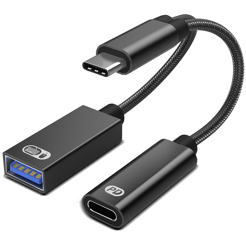 USB C to USB OTG Adapter, 2 in 1 USB C Splitter with PD-in 60W Charging Port …