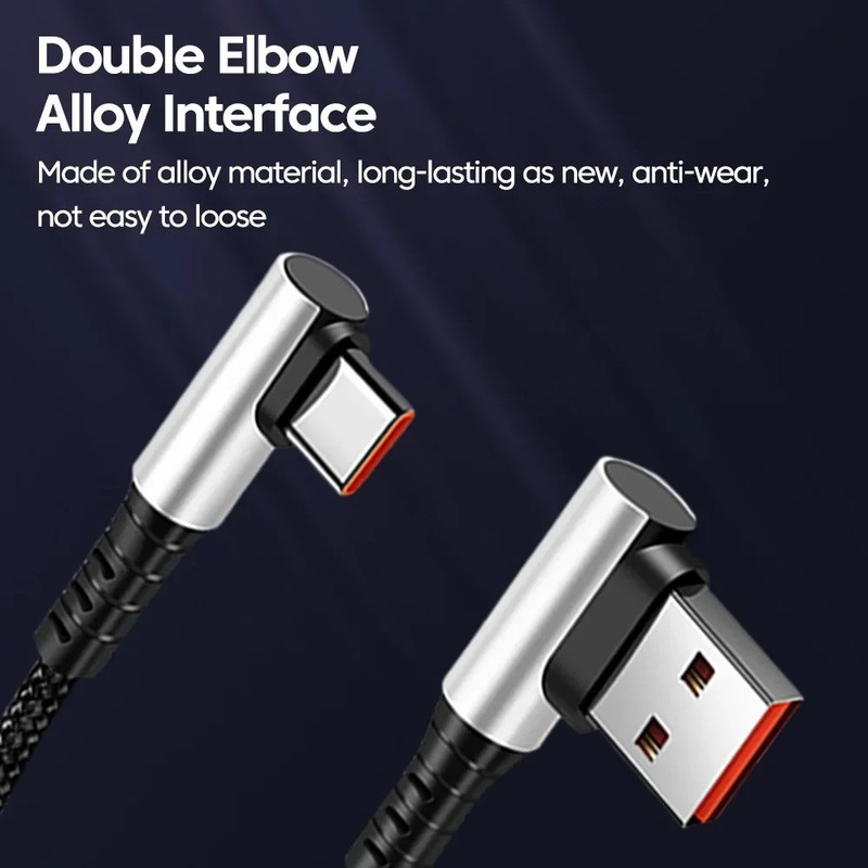 25cm/50cm 90° USB-C to USB-C Fast Charging Cable 6A Right Angle Data Cord gallery