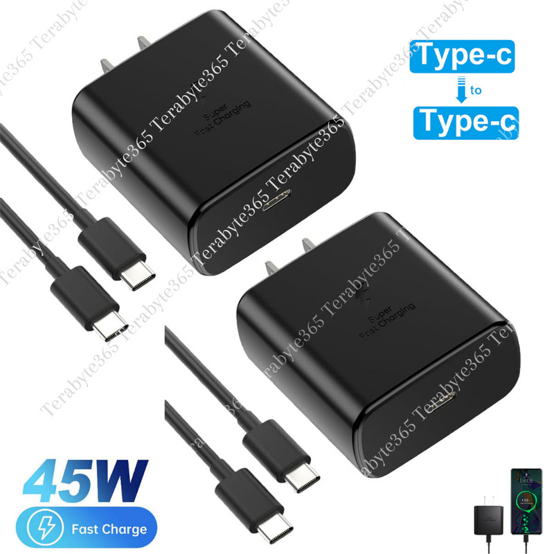 2 Pack 45W PD Super Fast Charger For Samsung Type C Adapter USB C To USB C Cable
