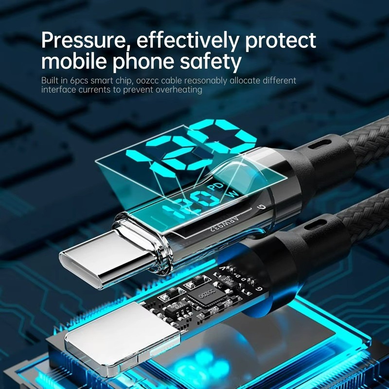 120W USB Type C Cable Fast Charging Data Cable LED Display for Xiaomi R gallery