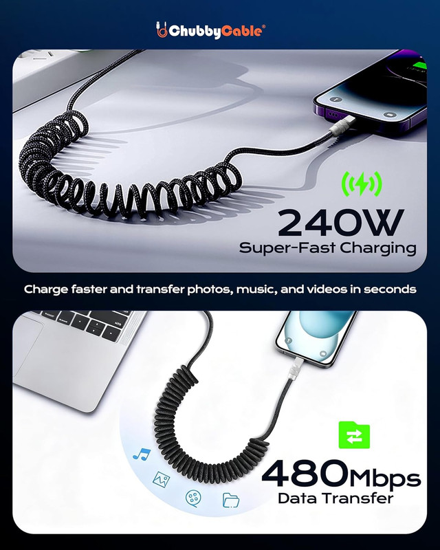 Chubbycable Curly Chubby 240W Coiled USB C Fast Charging Cable Durable Braided C gallery