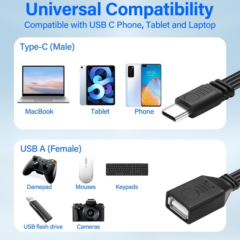 USB Type C To USB A 2.0 Cable Male Female Fast Charging Data Flat 1FT/30CM gallery