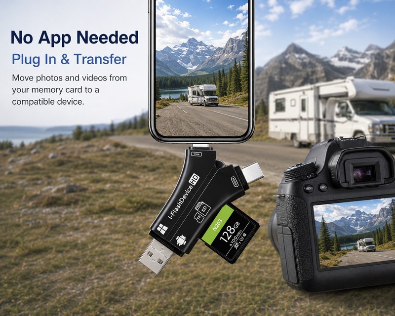 SD Card Reader USB Camera Adapter for iPhone 14 + Pro, Support Newest iOS 16 15+ gallery