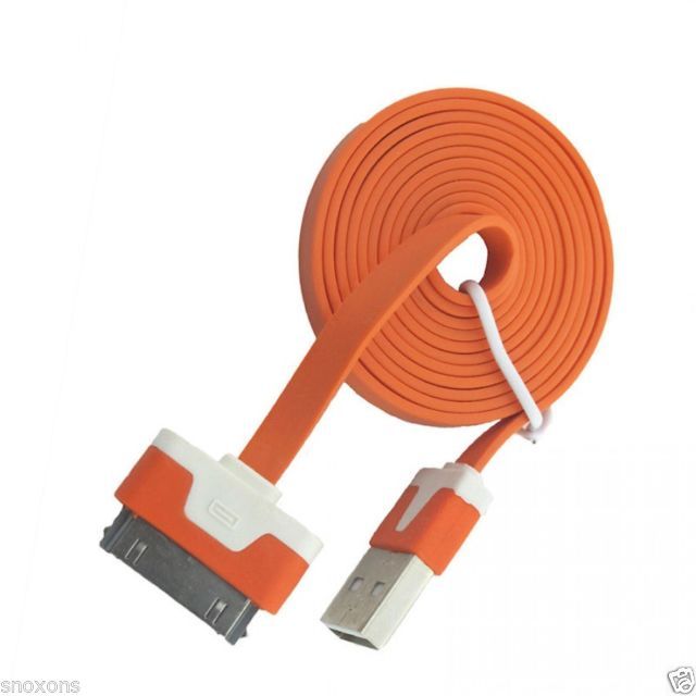 iPhone 4 Flat USB Colour Cable Charger Orange BUY 1 GET 1 FREE!