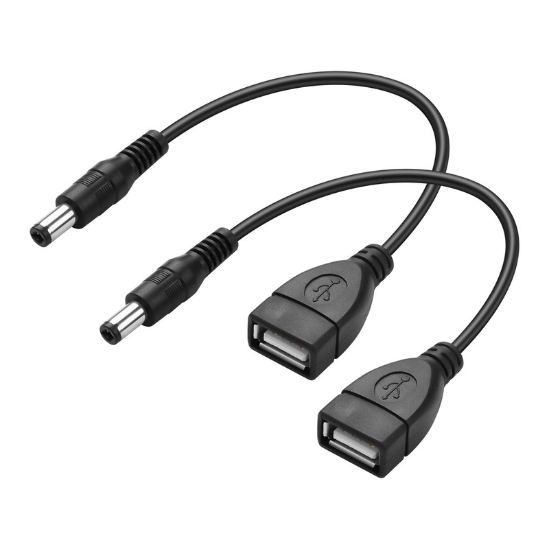 2-Pack DC 5.5×2.1mm Male to USB Female Converter Cable for DC USB Power