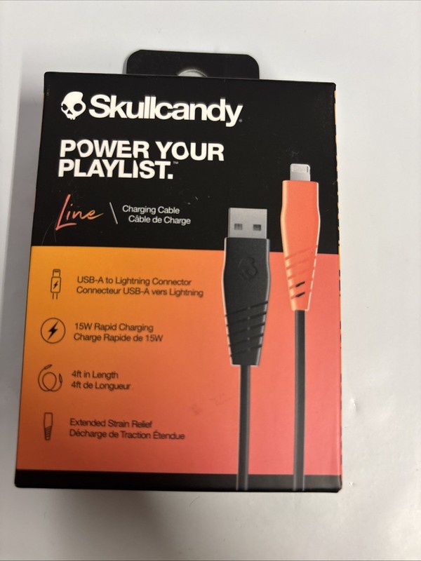 Skullcandy Line Round Charging Cable, USB-A – True Black/Orange (LOC.BR3 )