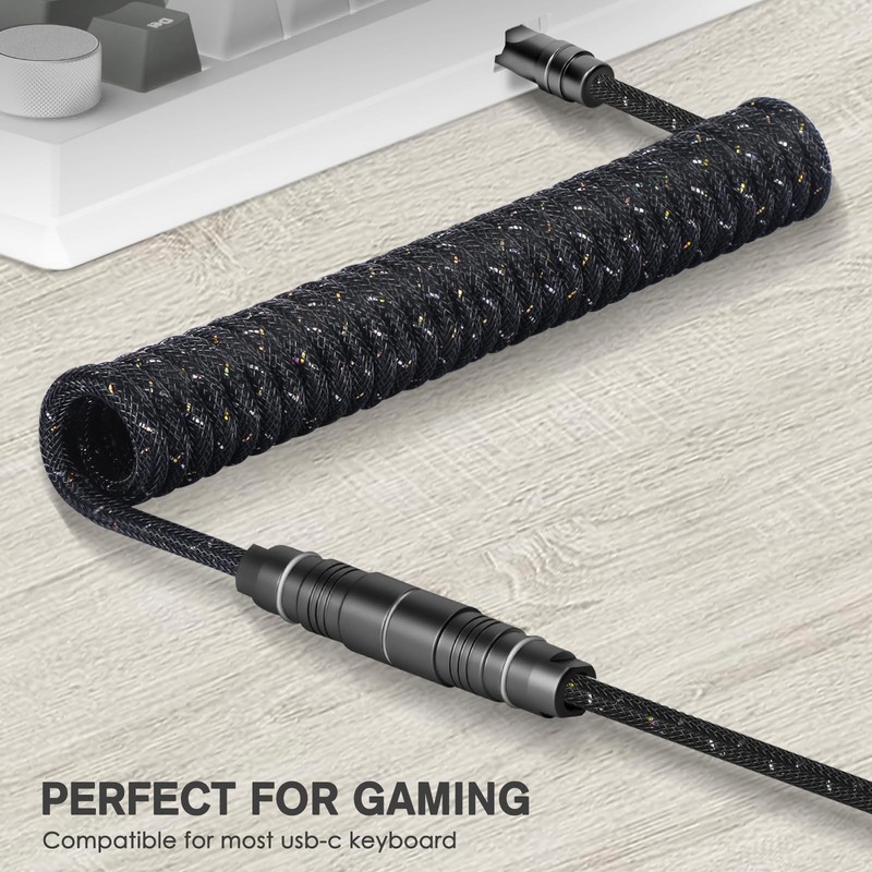 5.2 FT Black MANBASNAKE C05 DoubleSleeved Coiled Aviator USB Keyboard Cable gallery