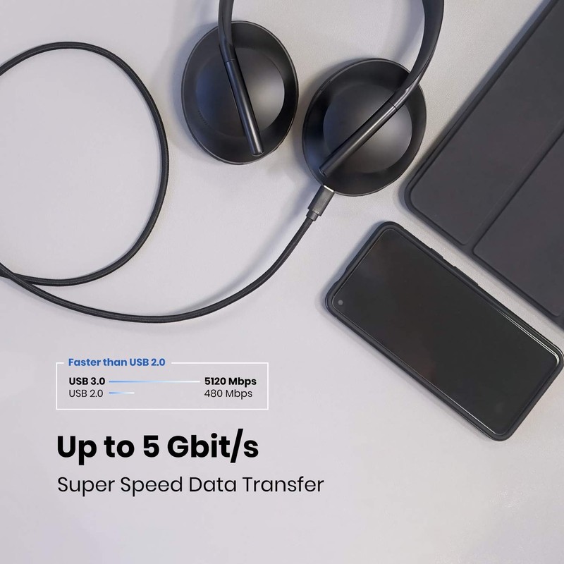Elegant 3 Ft Braided USB Type-C to USB-A Cable - Fast Charging & Data Transfer gallery