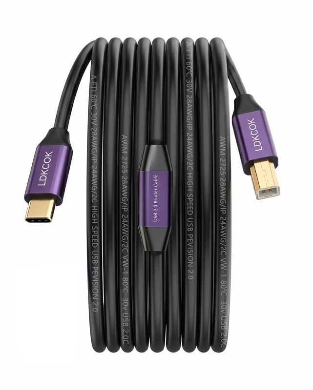 LDKCOK USB B to USB C Printer Cable 40FT, USB C MIDI Cable Compatible for Mac…