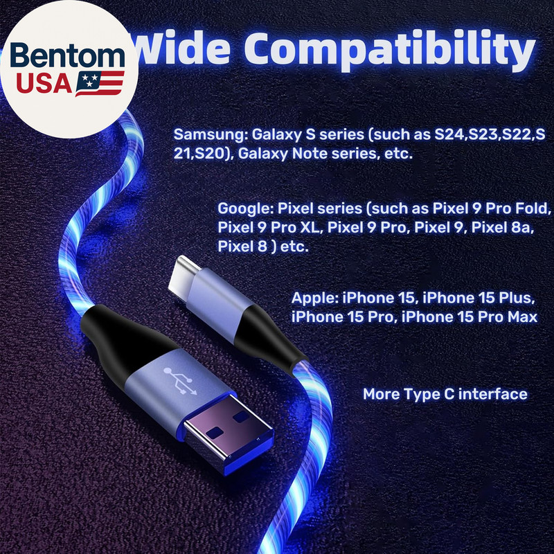 Light up USB C Cable, LED Fast Charger Type C Charging Cords, USB-A to USB-C Com gallery