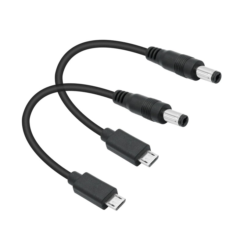 Short DC 5.5mm x 2.1mm to Micro USB Cable 6 Inch 5V 3A 2PCS LED Fans Lamps