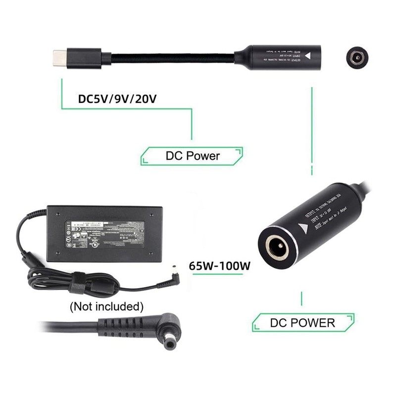 USB-C -C to DC Jack 4.8x1.7mm Input Power Cable Plug Charge Cord for Laptop P... gallery
