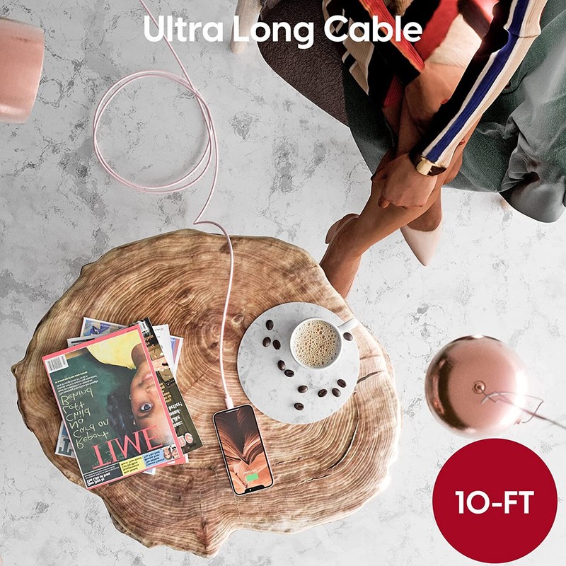 6ft and 10ft Long USB Cables Charger Cord Power Wire Wire Pink for Cell Phones gallery