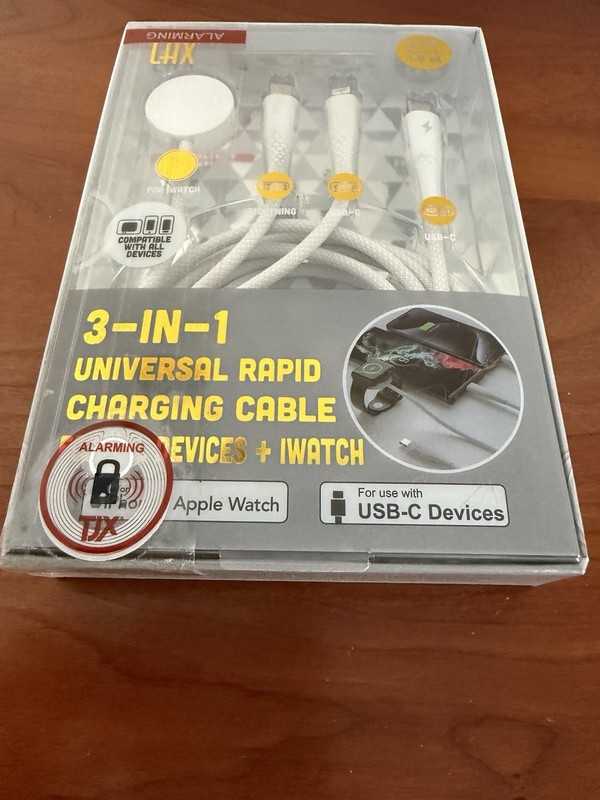 LAX 3-in-1 iPhone iWatch Charger Charging Cable USB-C Lightening 6 Ft White gallery